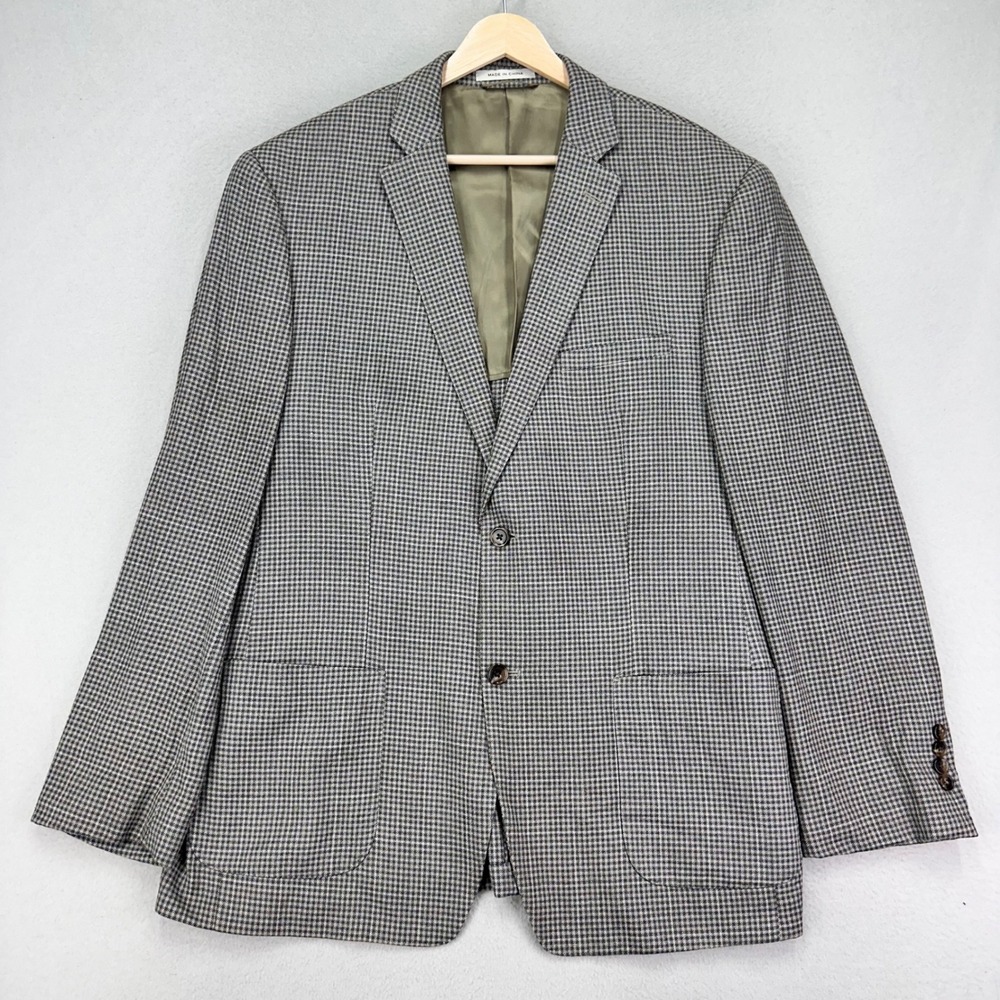 Joseph Abboud Blazer Jacket Size 42R‎ Grey Plaid Wool/Silk 2-Button Sport Coat